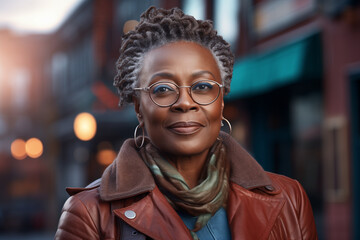 portrait of an elderly African American woman in the city