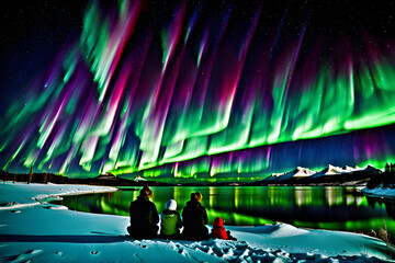 A family watching the aurora.