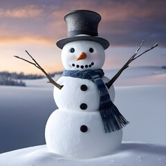Snowman in winter landscape - 688637239