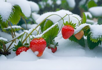  Red strawberries in snow - 688637240