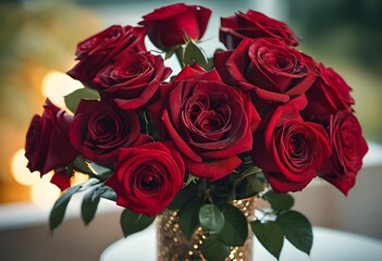 Bouquet of red roses in glass vase - 688637256