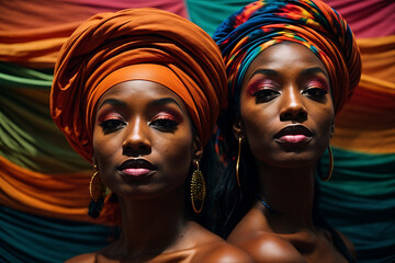 Portrait of two African women in turbans. Black History Month Design