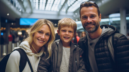 Happy Family Ready for Journey - Excitement and Togetherness in Terminal Departure Zone.
