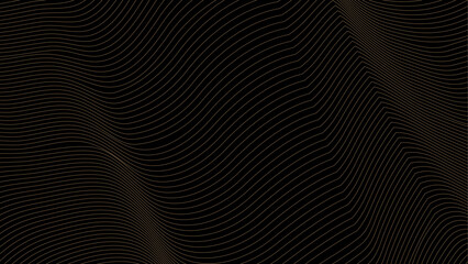 Gold color wave on black background. Black wave background with horizontal lines in gold color. Abstract background of the lines of gold color on a black background. Abstract Wavy Background Design.