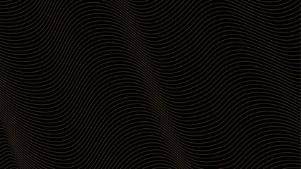 Gold color wave on black background. Black wave background with horizontal lines in gold color. Abstract background of the lines of gold color on a black background. Abstract Wavy Background Design.