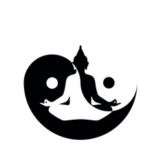 Symbol of yin and yang with an illustrator of Buddha in black and white; - obrazy, fototapety, plakaty