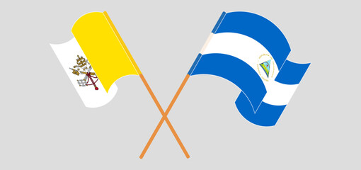 Crossed and waving flags of Vatican and Nicaragua - obrazy, fototapety, plakaty
