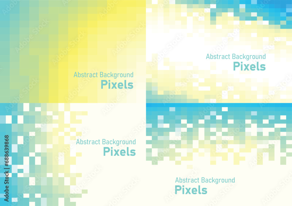 Poster abstract pixels disintegrate pattern, geometric mosaic background set, green color gradient, vector 