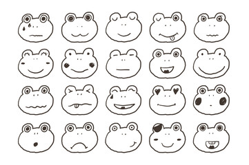 Cute cartoon frogs faces. Vector illustration.