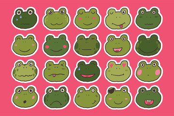 Fototapeta premium Cute cartoon frogs faces. Vector illustration.