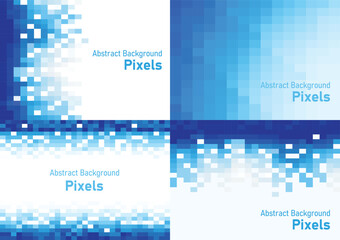 Abstract pixels disintegrate pattern, geometric mosaic background set, blue color gradient, vector illustration template for wallpaper, poster, wrapping paper, website, banner.