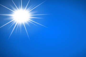An abstract illustration of a bright white star or sun emitting its rays in all directions of blue sky