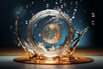 Photo of a moment frozen in time with a water droplet splash. Generative AI