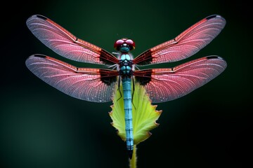 Photo of a pair of dragonflies in tandem, forming a heart shape. Generative AI