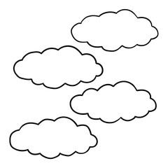 A hand-drawn doodle clouds set on a white background.