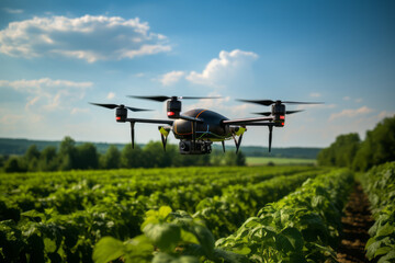 The drone monitors the cultivation of crops.