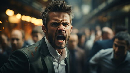 Angry business people screaming at office.