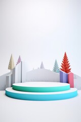 Merry Christmas banner with stage product display cylindrical shape and festive decoration for Christmas, snow background, promotion display, 3D rendering product display platform.