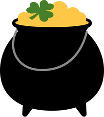 St. Patrick's Day Black Cauldron With Gold Coins Isolated