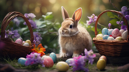 Fototapeta na wymiar Happy Easter background with Easter eggs.
