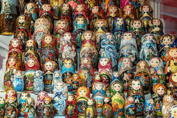 Lot of traditional Nesting dolls or Russian Matryoshka most popular souvenir from Russia