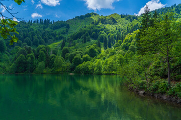 Artvin Borcka Kara Lake and surrounding natural view mountains clouds and trees