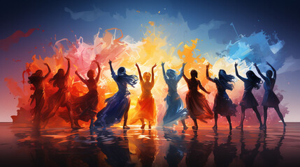 AI rendered image of young women in a dance group. ai generated.