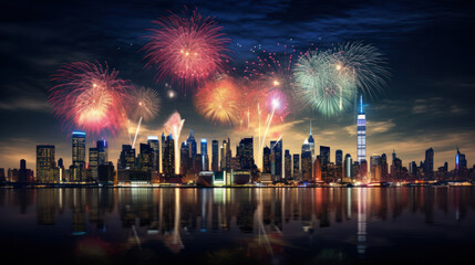New York City, USA Beautiful fireworks night in the city of celebration