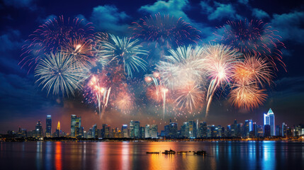 Bangkok, Thailand Beautiful fireworks night in the city of celebration