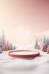 Merry Christmas banner with stage product display cylindrical shape and festive decoration for Christmas, snow background, promotion display, 3D rendering product display platform.