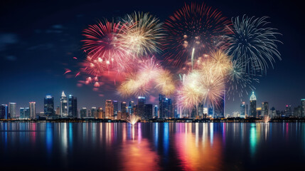 Fototapeta na wymiar Bangkok, Thailand Beautiful fireworks night in the city of celebration
