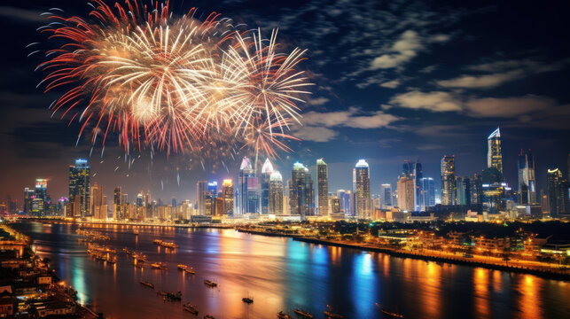 Bangkok, Thailand Beautiful fireworks night in the city of celebration