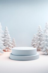 Merry Christmas banner with stage product display cylindrical shape and festive decoration for Christmas, snow background, promotion display, 3D rendering product display platform.