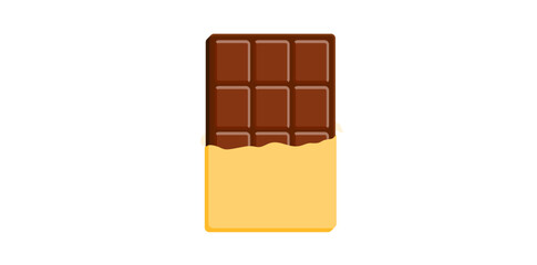 Chocolate Bar Isolated On White Background, Chocolate Bar Icon Flat Style Vector Image.

