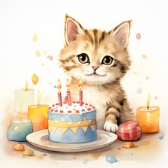 cat with birthday cake