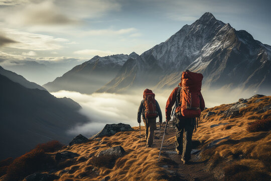 Beautiful landscape scenery with climber hiker enjoying the view.