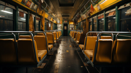 Inside view of empty school bus.