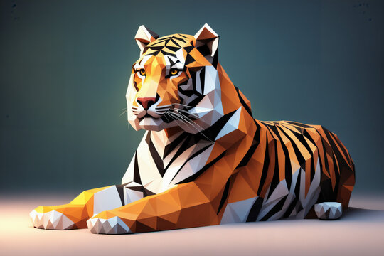 Low Poly Cartoon Tier .Majestetischer Tiger . KI Generated