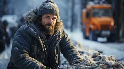 Obraz premium Man in street at winter.