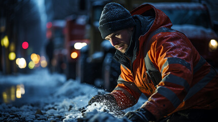 Man in street at winter.