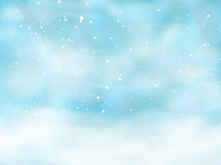 Holiday Winter background for Merry Christmas and Happy New Year. Winter blue sky with falling snow and snowflakes. Falling snow background. Vector