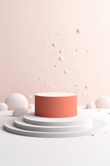 Merry Christmas banner with stage product display cylindrical shape and festive decoration for Christmas, snow background, promotion display, 3D rendering product display platform.