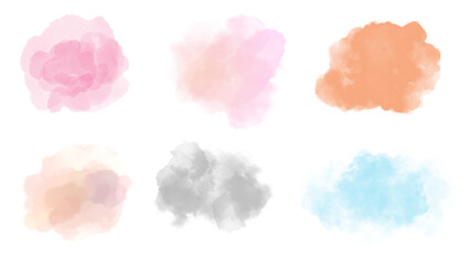 Color stains in watercolor. Pink, blue, yellow, red. Pastel colors. Transparent background. Resource in png.