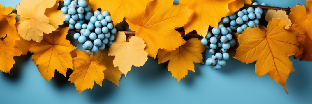 Yellowed Leaves Blue Berries Wild Grapes , Banner Image For Website, Background, Desktop Wallpaper