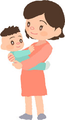 微笑むお母さんと抱っこされた赤ちゃんのイラスト