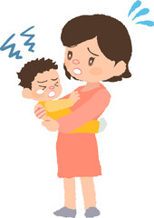 抱っこを嫌がる赤ちゃん（発達障害）とお母さんのイラスト