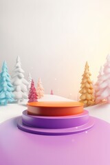 Merry Christmas banner with stage product display cylindrical shape and festive decoration for Christmas, snow background, promotion display, 3D rendering product display platform.