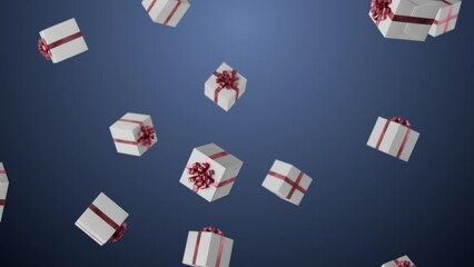 Luxury black gift boxes with pink bows are falling in slow motion. Happy new year or christmas presents concept. Birthday and Valentine's Day. Hot sale background - Powered by Adobe