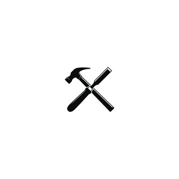 Crossed hammer and chisel logo vector graphics