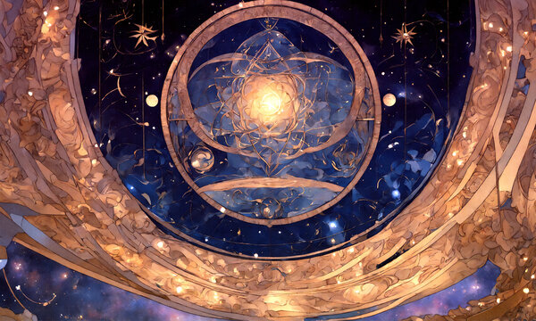 信仰と宗教。宇宙を感じるイラスト。壁紙・背景。